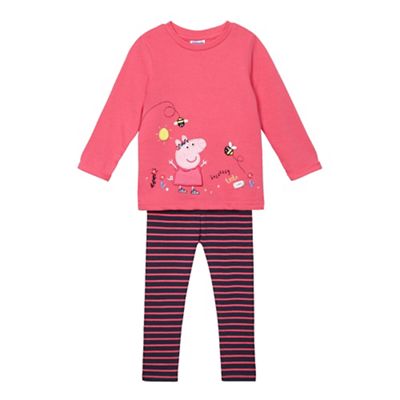 Peppa Pig Girls' pink 'Peppa Pig' applique sweater and striped leggings set
